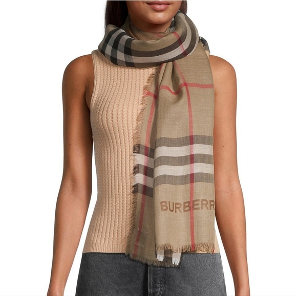 Burberry Check Lightweight Wool Silk Scarf - Picture 5 of 12